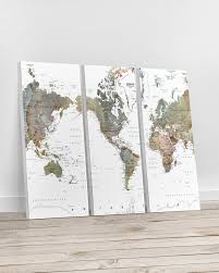 World Map Canvas Print 3 Panel Canvas