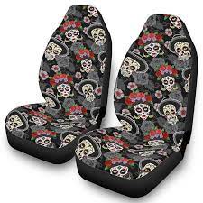 Front Seat Covers Sugar Skull