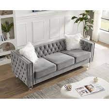 Kinwell 83 In Square Arm Polyester Rectangle Sofa Set In Gray With Loveseat