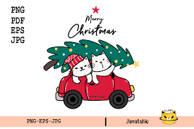 Vector Cartoon Cat In Red Car Christmas Graphic By Janatshie Creative Fabrica