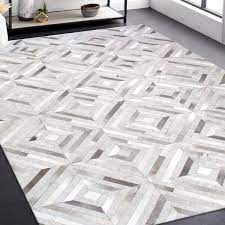 geometric cowhide sari silk area rug