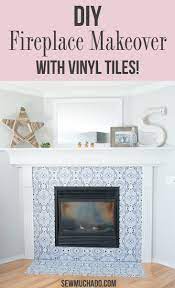 diy fireplace makeover with vinyl tiles