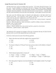 Sample Placement Exam For Chemistry 200