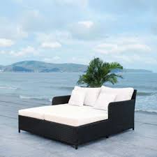 Outdoor Daybed Set Black Wicker White