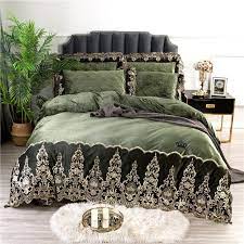 Luxury Lace Bedding Set Green Red
