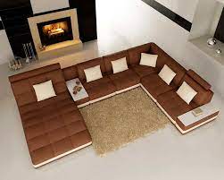 brown leather sectional sofa with built