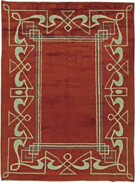 art deco red brown handmade wool rug