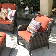 Xizzi Erie Lake Brown 5 Piece Wicker Outdoor Patio Conversation Seating Sofa Set With Orange Red Cushions