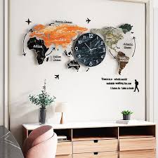 Modern Large World Map Wall Clock Home