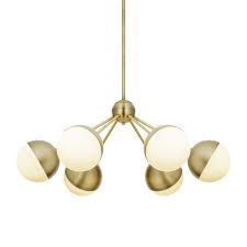 Lights Com Ceiling Chandeliers Powell Led 6 Light Chandelier With White Globes Aged Brass