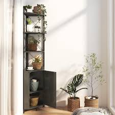 rustic gray 4 tier wooden corner shelf