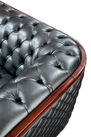 Dark Grey Top Grain Leather Tufted Sofa