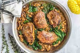 Pork Chop Skillet Dinner with Spinach and White Beans - Peel with Zeal