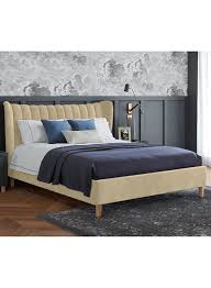 Velvet Upholstered Bed Frame Beige