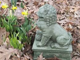 Foo Dog On Pedestal Garden Statue Green