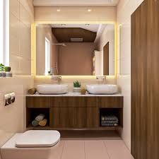 compact bathroom design with wooden
