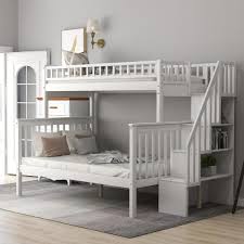 white twin over full stairway bunk bed
