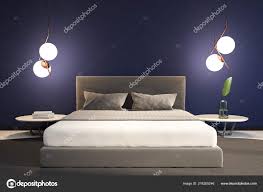 dark blue walls gray carpet master bed