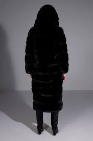 Akira Azalea Wang Faux Fur Panel Hooded Trench Black Size Large