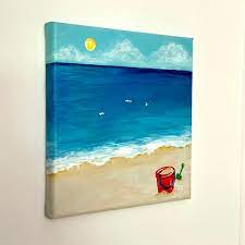 Beach Toys Painting 8x8 Acrylic Canvas