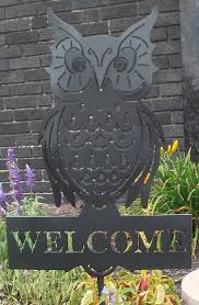 Owl Shaped Metal Welcome Sign Yard