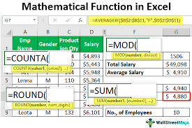 mathematical functions in excel exle