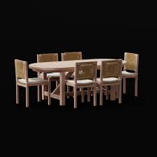 padded roped wooden dining set 3d