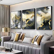 Golden Black White Abstract Painting