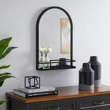 Arched Black Framed Mirror With Shelf