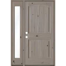 Krosswood Doors 44 In X 80 In Rustic Knotty Alder Sidelite 2 Panel Right Hand Inswing Clear Glass Grey Stain Wood Prehung Front Door