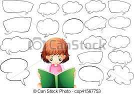 Girl Reading And Speech Bubble Templates Illustration