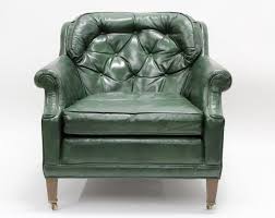 Vintage tufted green leather club chair and ottoman. Lot Ethan Allen Green Leather Club Chair Ottoman