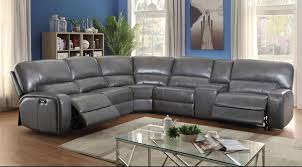 saul grey leather recliner sectional