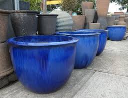 extra large blue glazed garden planter