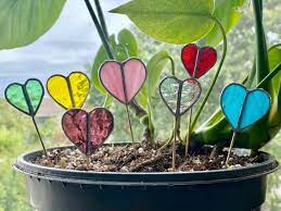 Stained Glass Heart Plant Stake For