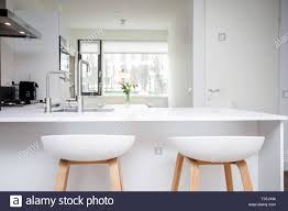 bar stools by modern white kitchen