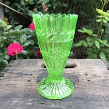 Antique Uranium Green Glass Vase By