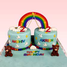 twin theme birthday cakes rainbow
