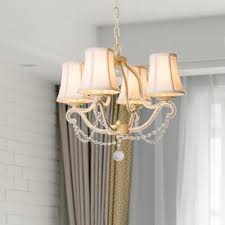 4 Heads Crystal Drop Ceiling Lamp Traditional Beige Tapered Bedroom Chandelier Light Fixture With Shade Shadeless Beautifulhalo Com