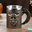 Amazon.com | Arola Viking Axe Mug, Stainless Steel Horn Skull Beer ...