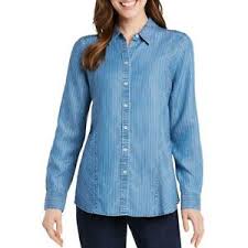 Details About Foxcroft Womens Riley Blue Tencel Pinstripe Button Down Top Shirt 2 Bhfo 8145