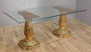 Large Dining Table Carved Wood Base And