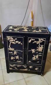 oriental black lacquer 2 door cabinet