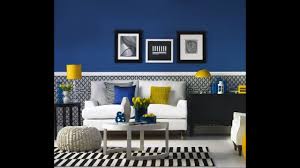 modern blue and yellow living room