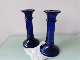 2 Vintage Cobalt Blue Glass Candle