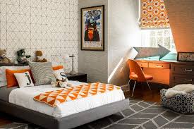 Dark Gray Platform Bed With Orange And