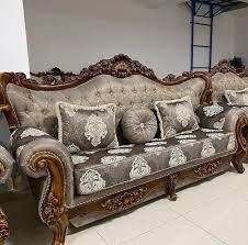 Teak Wood 5 Seater Royal Wooden Carved Sofa