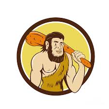 Neanderthal Man Holding Club Circle Cartoon Digital Art by Aloysius  Patrimonio