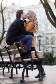 beautiful couple kiss in the park