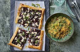 red onion beetroot and cheese tart